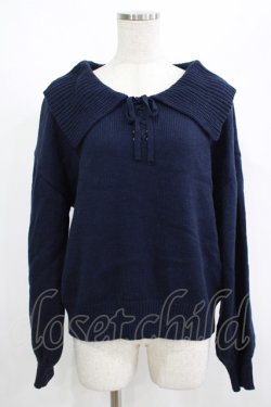 画像1: Fi.n.t / レースアップビッグカラーニットプルオーバー Free NAVY H-25-08-29-1058-CA-OP-NS-ZH