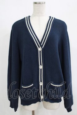 画像1: Fi.n.t / ライン使いVネックニットカーディガン Free NAVY H-25-08-29-1059-CA-TO-NS-ZH