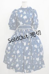 Innocent World / ピーターラビット小花レースワンピース M ブルー H-25-08-29-1002-IW-OP-NS-ZH