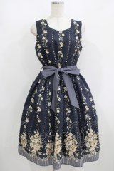 axes femme / 花柄パネルワンピース M ネイビー H-25-08-29-1014-AX-OP-NS-ZH