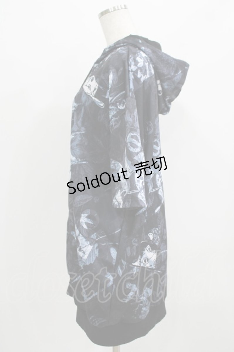 画像2: 【SALE】NieR CLOTHING / 総柄ZIP半袖パーカー  黒 H-25-09-01-042-PU-TO-KB-ZT264 (2)