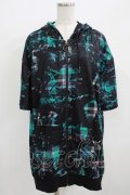 NieR Clothing / 総柄ZIP半袖パーカー  黒 H-25-09-01-043-PU-TO-KB-ZH