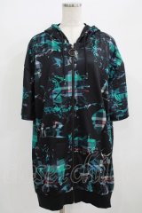 NieR Clothing / 総柄ZIP半袖パーカー  黒 H-25-09-01-043-PU-TO-KB-ZT264