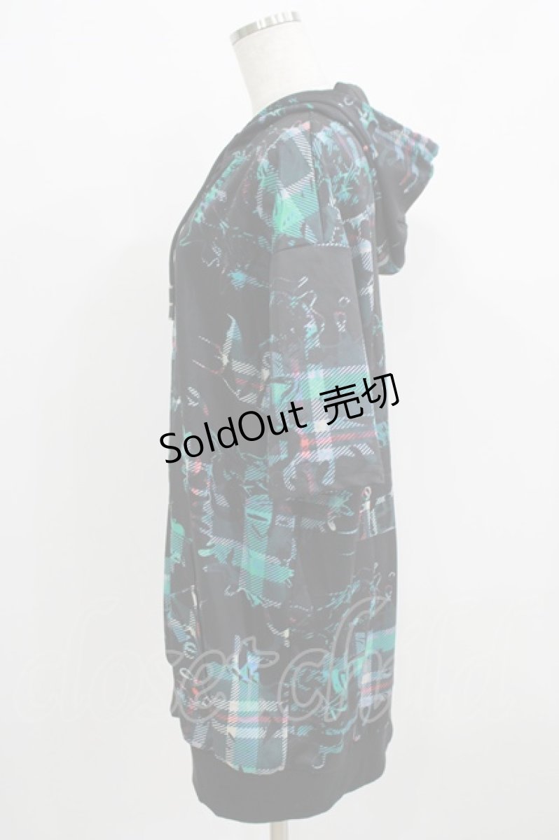 画像2: 【SALE】NieR CLOTHING / 総柄ZIP半袖パーカー  黒 H-25-09-01-043-PU-TO-KB-ZT264 (2)