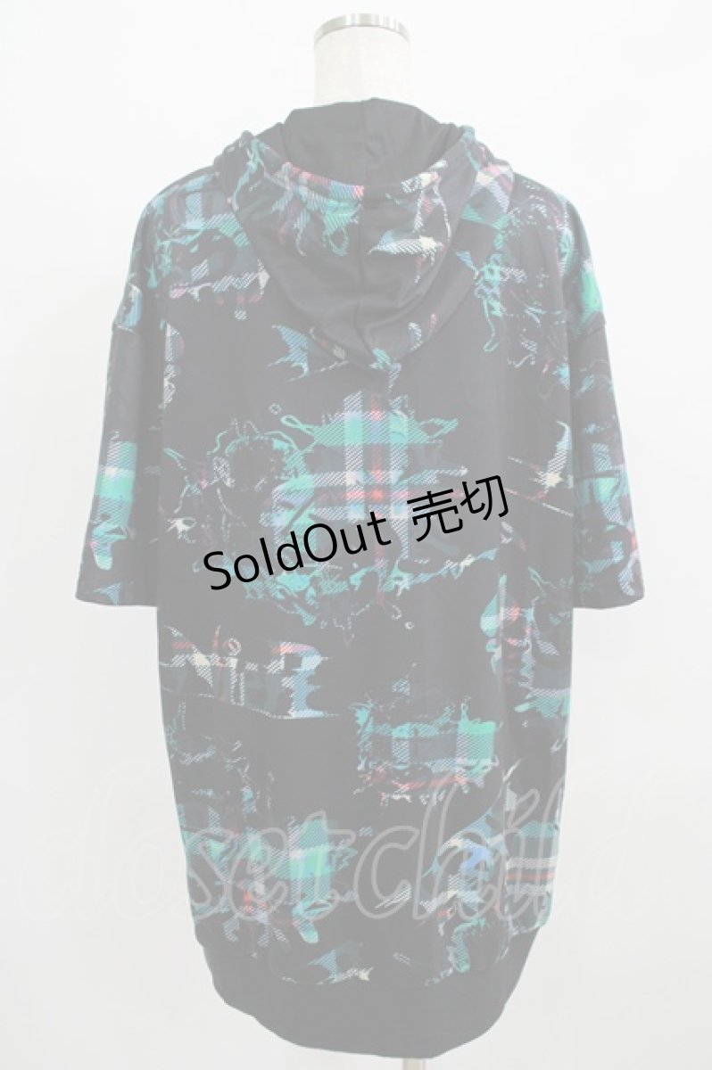 画像3: 【SALE】NieR CLOTHING / 総柄ZIP半袖パーカー  黒 H-25-09-01-043-PU-TO-KB-ZT264 (3)