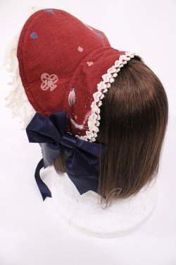 画像2: ALICE and the PIRATES / アリスのワンダーカーチェイス柄ボンネット  エンジ H-25-09-01-1036-PA-AC-NS-ZH
