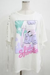 LISTEN FLAVOR / 袖レースアップカットソー  ホワイト H-25-09-01-055-PU-TO-KB-ZT493