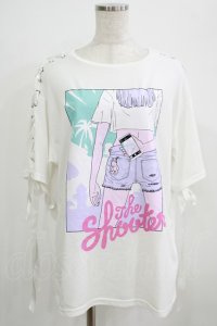 LISTEN FLAVOR / 袖レースアップカットソー  ホワイト H-25-09-01-055-PU-TO-KB-ZT493