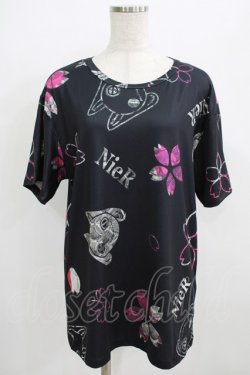 画像1: NieR Clothing / プリント半袖CUTSEW  黒 H-25-09-01-062-PU-TO-KB-ZH