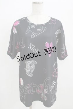 画像1: NieR Clothing / プリント半袖CUTSEW  黒 H-25-09-01-062-PU-TO-KB-ZH