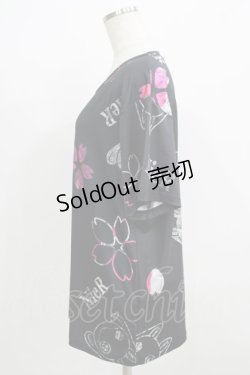 画像2: NieR Clothing / プリント半袖CUTSEW  黒 H-25-09-01-062-PU-TO-KB-ZH