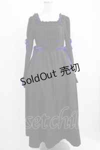 Moi-meme-Moitie / 別珍リボンロングワンピース  黒×青 H-25-09-01-002-MO-OP-KB-ZH