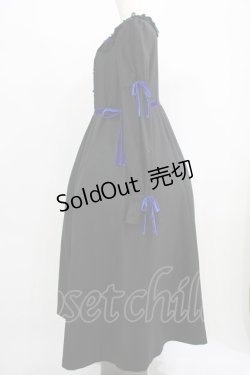 画像2: Moi-meme-Moitie / 別珍リボンロングワンピース  黒×青 H-25-09-01-002-MO-OP-KB-ZH