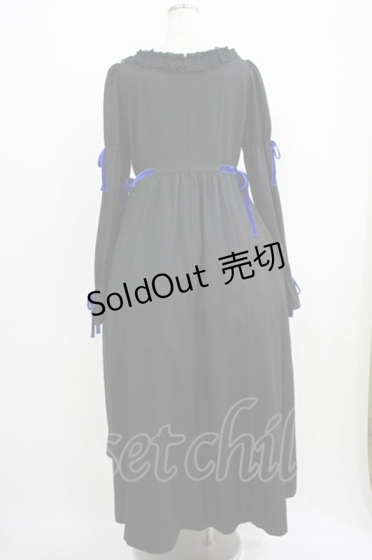 画像3: Moi-meme-Moitie / 別珍リボンロングワンピース  黒×青 H-25-09-01-002-MO-OP-KB-ZH (3)