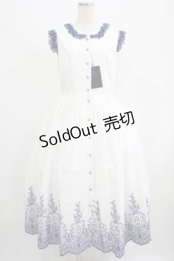 画像1: Moi-meme-Moitie / Rose Garden刺繍サンドレス 9号 白×青 H-25-09-01-003-MO-OP-KB-ZH