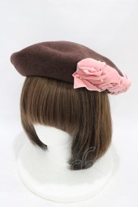 Emily Temple cute / パール＆ベルベットリボン付ベレー  茶 H-25-09-02-1005-ET-AC-KB-ZH