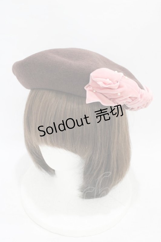 画像1: Emily Temple cute / パール＆ベルベットリボン付ベレー  茶 H-25-09-02-1005-ET-AC-KB-ZH (1)