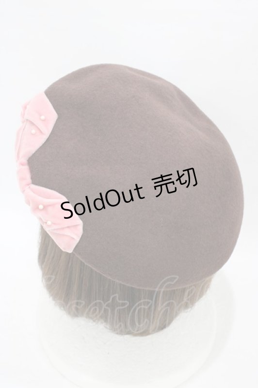 画像2: Emily Temple cute / パール＆ベルベットリボン付ベレー  茶 H-25-09-02-1005-ET-AC-KB-ZH (2)