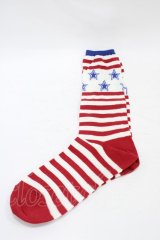 Candy Stripper / STAR LOGO SOX  オフ×赤×青 H-25-09-02-1012-PU-ZA-KB-ZH