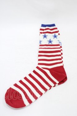 画像1: Candy Stripper / STAR LOGO SOX  オフ×赤×青 H-25-09-02-1012-PU-ZA-KB-ZH