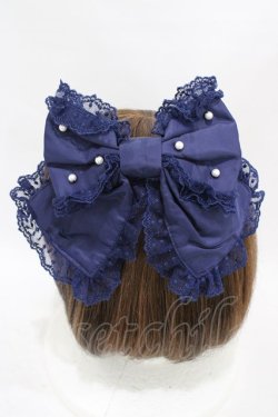 画像2: Angelic Pretty / エレガントパールリボンバレッタ  ネイビー H-25-09-03-1006-AP-AC-NS-ZH