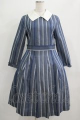 Jane Marple / Ribbon stripe jacquardのパブリックドレス  ブルーグレー H-25-09-04-001-JM-OP-KB-ZH