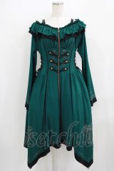 Ozz oneste / 薔薇刺繍ナポレオンZIPワンピース  グリーン H-25-09-04-027-OO-OP-KB-ZH