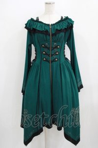 Ozz oneste / 薔薇刺繍ナポレオンZIPワンピース  グリーン H-25-09-04-027-OO-OP-KB-ZH