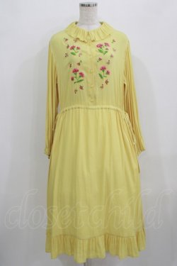 画像1: Jane Marple / クレープジョーゼットThistle embroideryドレス  イエロー H-25-09-04-045-JM-OP-KB-ZH