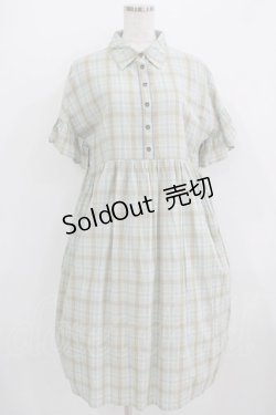 画像1: merry jenny / チェックフリルスリーブワンピース  グリーン H-25-09-04-046-LO-OP-KB-ZT484