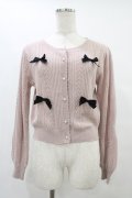 axes femme POETIQUE / リボン付透かし編みニットカーディガン M ピンク H-25-09-04-1060-AX-TO-NS-ZH