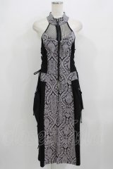 Qutie Frash / ジャガードロングベスト  黒×グレー H-25-09-04-062-QU-OP-KB-ZH