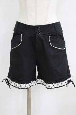 画像1: PEACE NOW / はしごレースショートパンツ  黒×白 H-25-09-04-066-PU-PA-KB-ZH