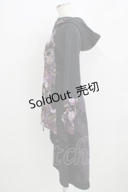 画像2: Qutie Frash / 和柄切替後ろロングパーカー  黒×紫 H-25-09-04-068-QU-TO-KB-ZH