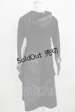 画像3: Qutie Frash / 和柄切替後ろロングパーカー  黒×紫 H-25-09-04-068-QU-TO-KB-ZH