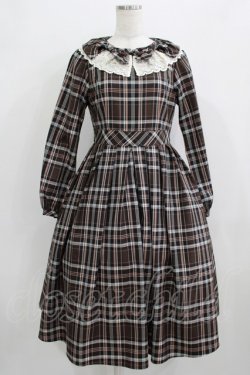 画像1: Melody BasKet / リボンとレースカラーのタータンチェックワンピース M ブラウン H-25-09-04-008-LO-OP-KB-ZH