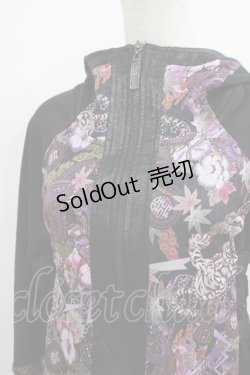 画像4: Qutie Frash / 和柄切替後ろロングパーカー  黒×紫 H-25-09-04-068-QU-TO-KB-ZH