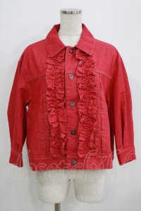 Jane Marple / フリルトリムデニムブルゾン  レッド H-25-09-04-070-JM-JA-KB-ZH