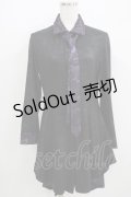 Qutie Frash / タイ付ジャガード切替ブラウス  黒×紫 H-25-09-04-072-QU-BL-KB-ZH