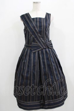画像1: Jane Marple Dans Le Salon / Old England stripe coronation dress  ネイビー H-25-09-05-006-JM-OP-KB-ZH