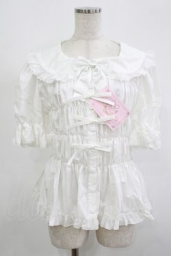 画像1: metamorphose / 【プラスサイズ】ハートレースシャーリング半袖ブラウス プラスサイズ オフ H-25-09-06-029-ME-BL-NS-ZH