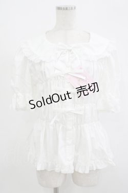 画像1: metamorphose / 【プラスサイズ】ハートレースシャーリング半袖ブラウス プラスサイズ オフ H-25-09-06-029-ME-BL-NS-ZH