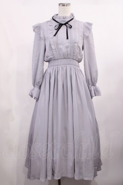 画像1: tocco closet / 配色リボン付きフリル×シャーリングワンピース M グレー H-25-09-06-1011-LO-OP-NS-ZH