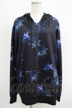 画像1: NieR Clothing / 総柄ZIPパーカー  黒 H-25-09-07-025-PU-TO-KB-ZH