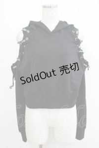 NieR Clothing / オフショルショートパーカー  ブラック H-25-09-07-028-PU-TO-KB-ZH