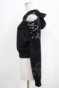 画像2: NieR Clothing / オフショルショートパーカー  ブラック H-25-09-07-028-PU-TO-KB-ZH
