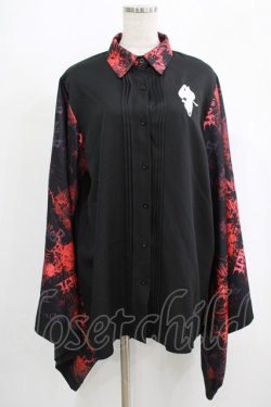 画像1: NieR Clothing / 着物風袖ブロッキングシャツ  黒 H-25-09-07-021-PU-BL-KB-ZH