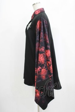 画像2: NieR Clothing / 着物風袖ブロッキングシャツ  黒 H-25-09-07-021-PU-BL-KB-ZH