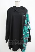 NieR Clothing / プリント切替プルパーカー  黒×緑(シエルカラー) H-25-09-07-023-PU-TO-KB-ZH