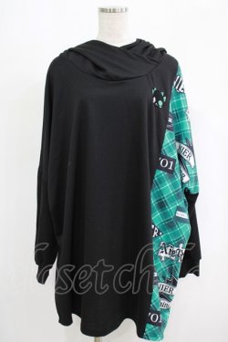 画像1: NieR Clothing / プリント切替プルパーカー  黒×緑(シエルカラー) H-25-09-07-023-PU-TO-KB-ZH